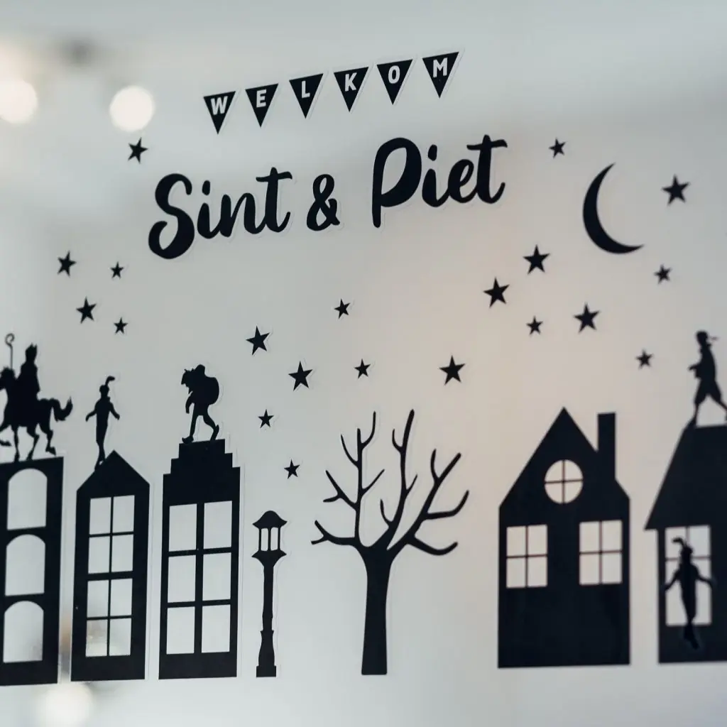 Raamsticker bedrukking ‘Welkom Sint & Piet’